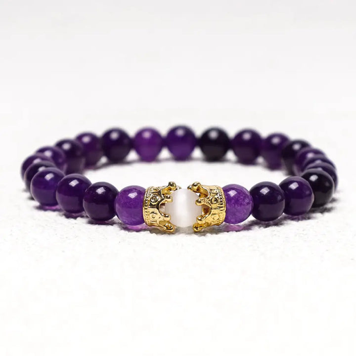 Buddha Stones Natural Stone King&amp;Queen Crown Healing Energy Beads Couple Bracelet - BWOOOH - Amethyst - Bracelet