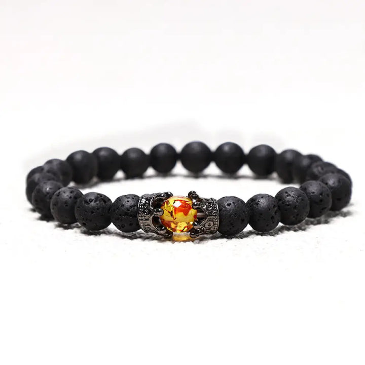 Buddha Stones Natural Stone King&amp;Queen Crown Healing Energy Beads Couple Bracelet - BWOOOH - Lava Rock - Bracelet