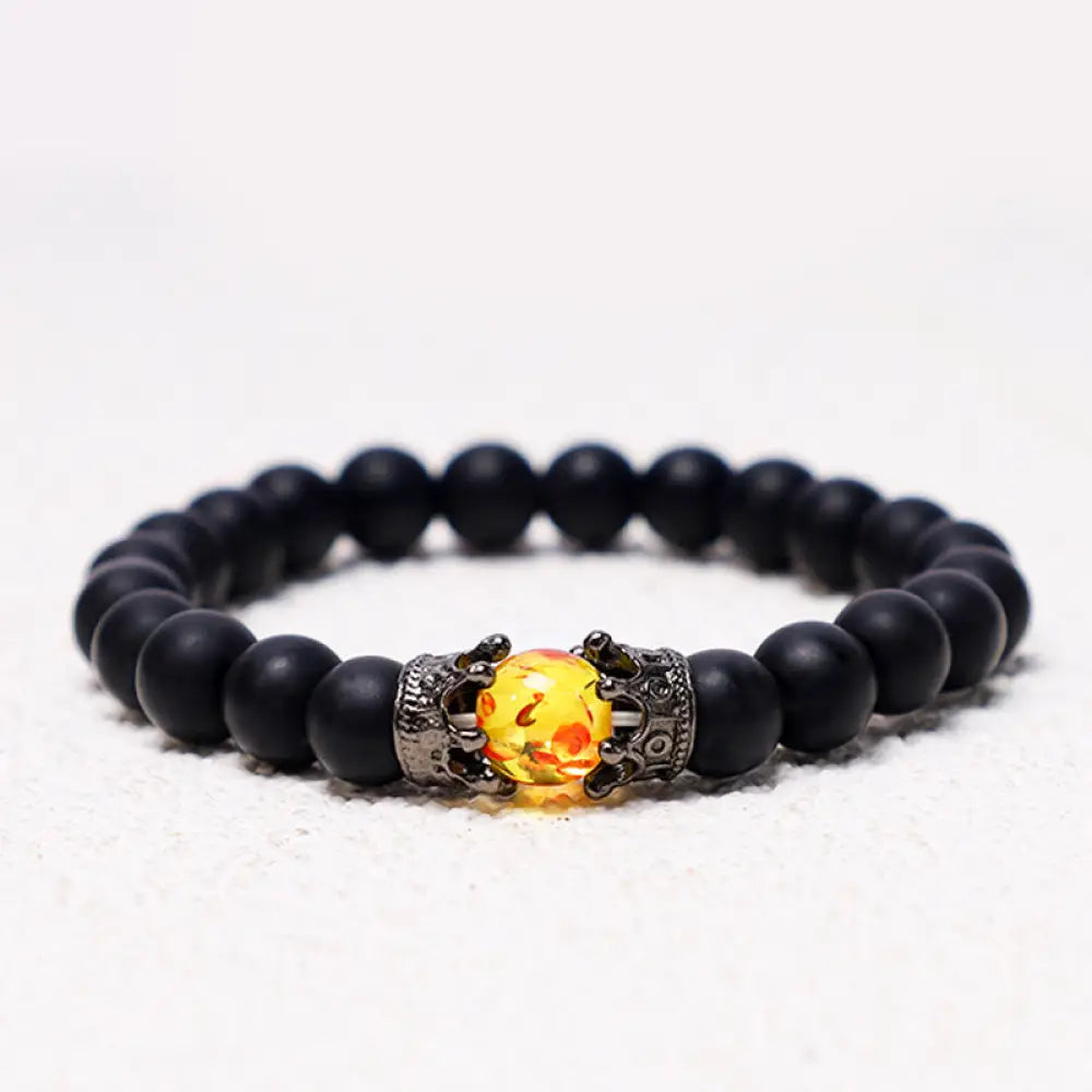 Buddha Stones Natural Stone King&amp;Queen Crown Healing Energy Beads Couple Bracelet - BWOOOH - Matte Agate - Bracelet