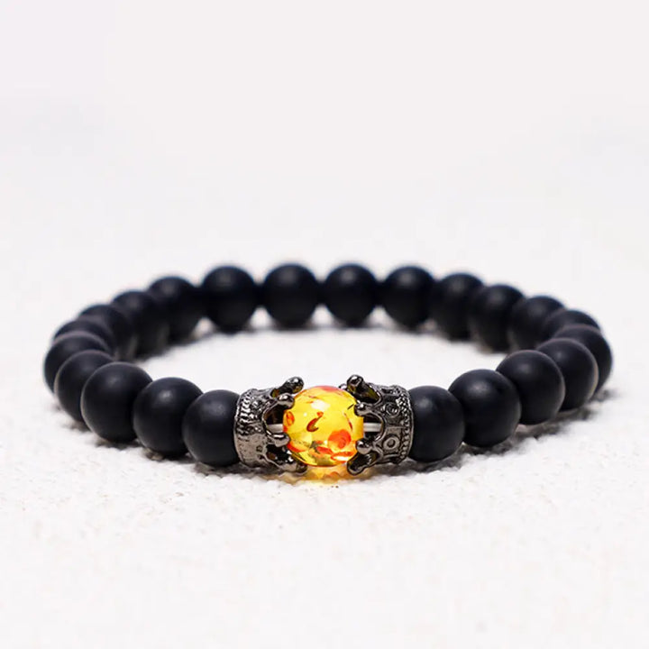Buddha Stones Natural Stone King&amp;Queen Crown Healing Energy Beads Couple Bracelet - BWOOOH - Matte Agate - Bracelet
