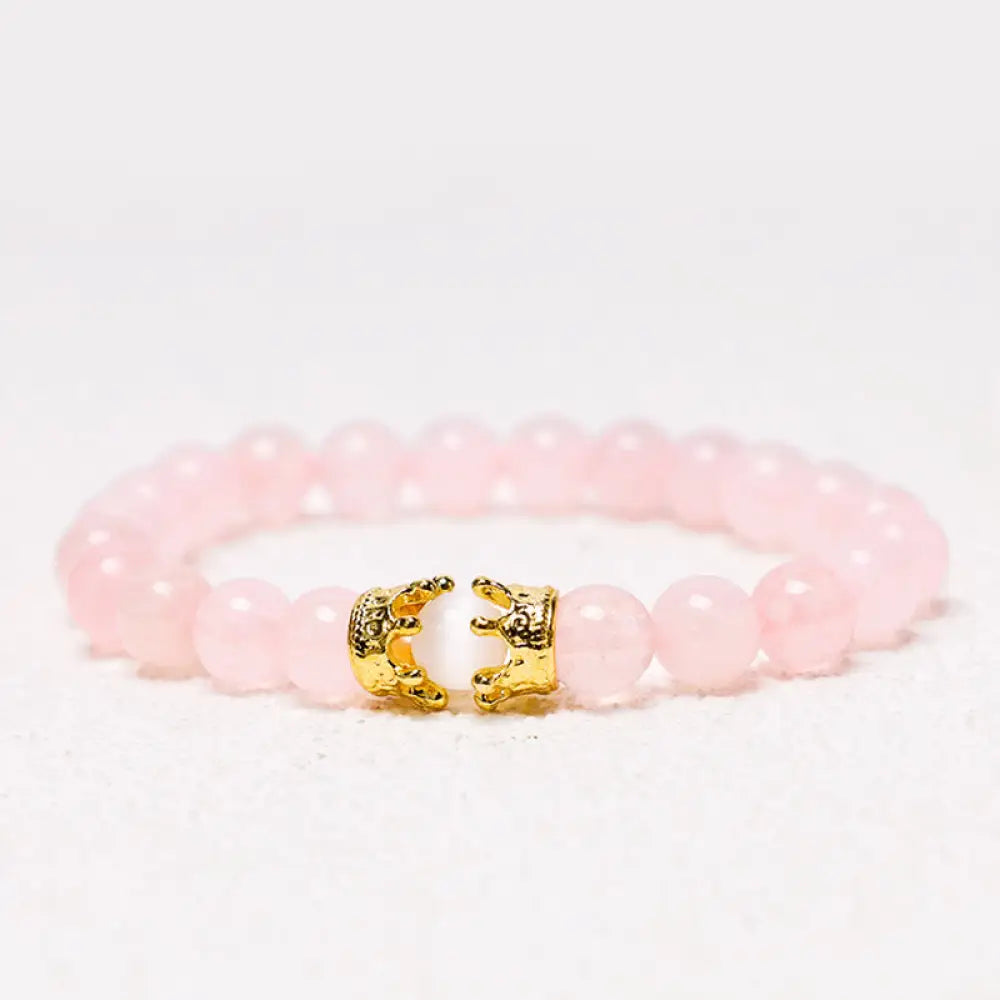 Buddha Stones Natural Stone King&amp;Queen Crown Healing Energy Beads Couple Bracelet - BWOOOH - Rose Quartz - Bracelet