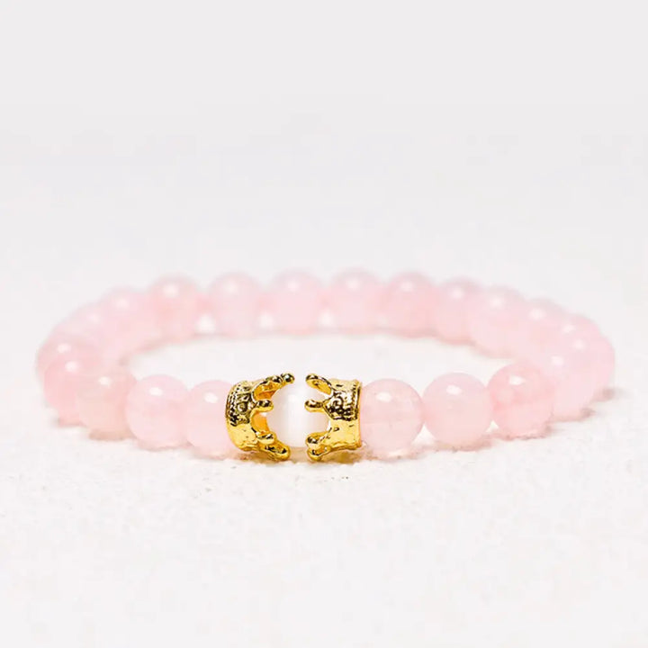 Buddha Stones Natural Stone King&amp;Queen Crown Healing Energy Beads Couple Bracelet - BWOOOH - Rose Quartz - Bracelet