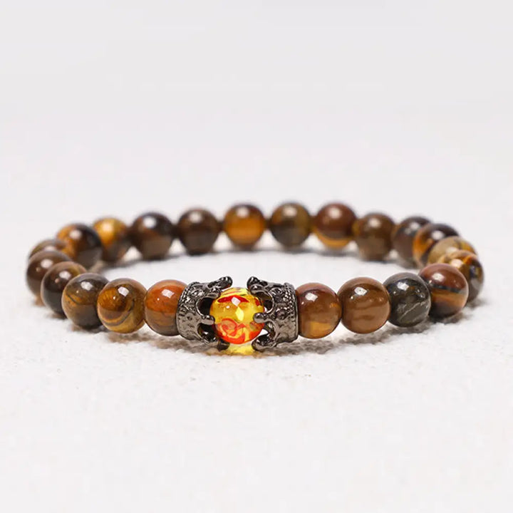 Buddha Stones Natural Stone King&amp;Queen Crown Healing Energy Beads Couple Bracelet - BWOOOH - Yellow Tiger Eye - Bracelet