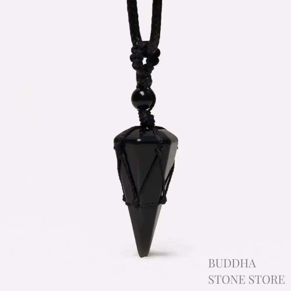 BWOOOH natural pointed pendant necklace with polished Amethyst, Tiger Eye, Black Onyx, and White Crystal, worn for spiritual courage and inner peace. - View 7