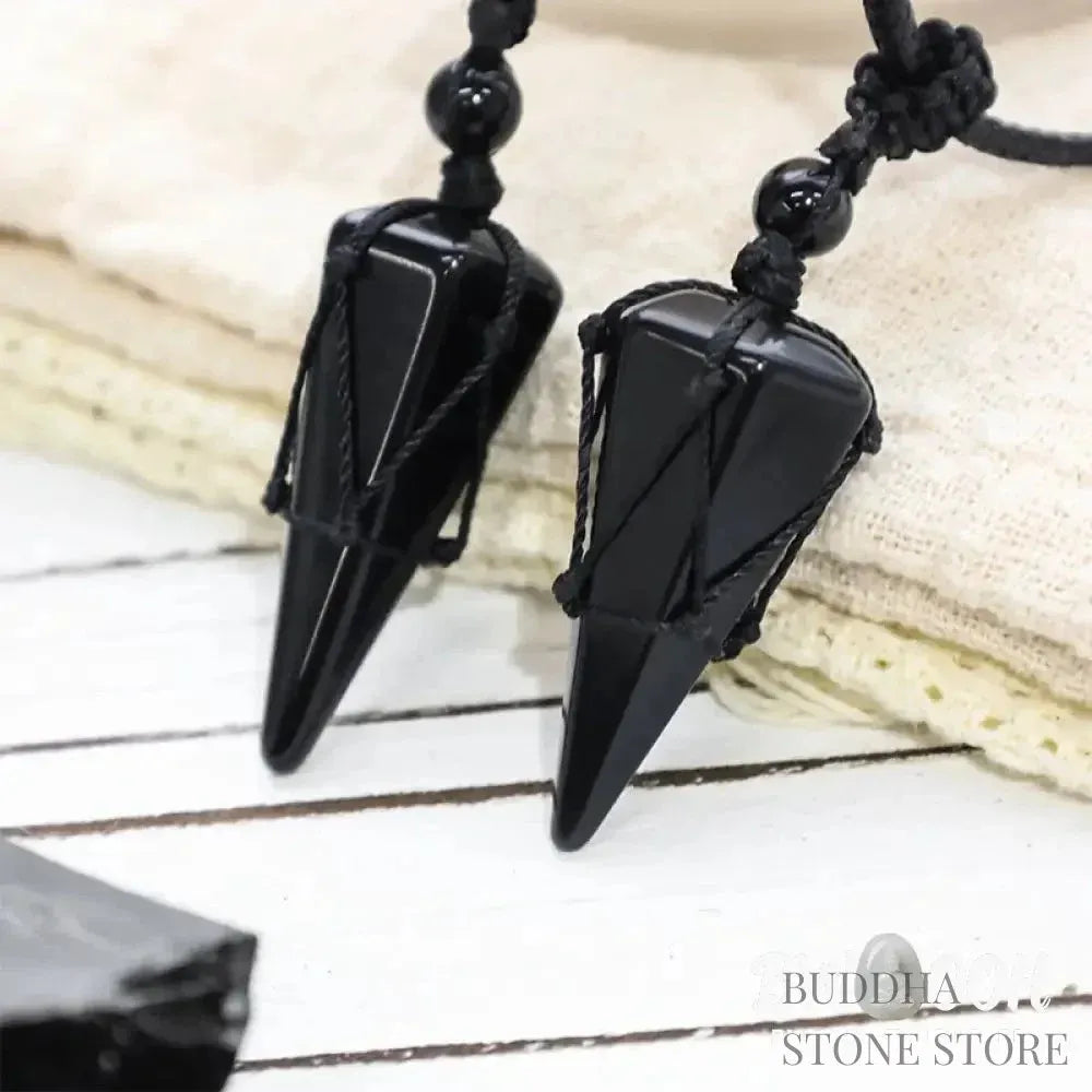 BWOOOH natural pointed pendant necklace with polished Amethyst, Tiger Eye, Black Onyx, and White Crystal, worn for spiritual courage and inner peace. - View 8