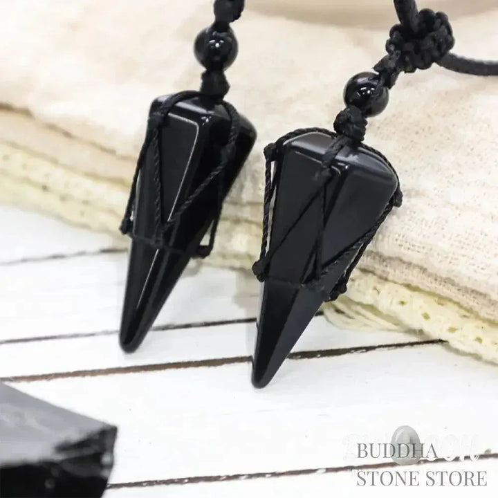 BWOOOH natural pointed pendant necklace with polished Amethyst, Tiger Eye, Black Onyx, and White Crystal, worn for spiritual courage and inner peace. - View 8
