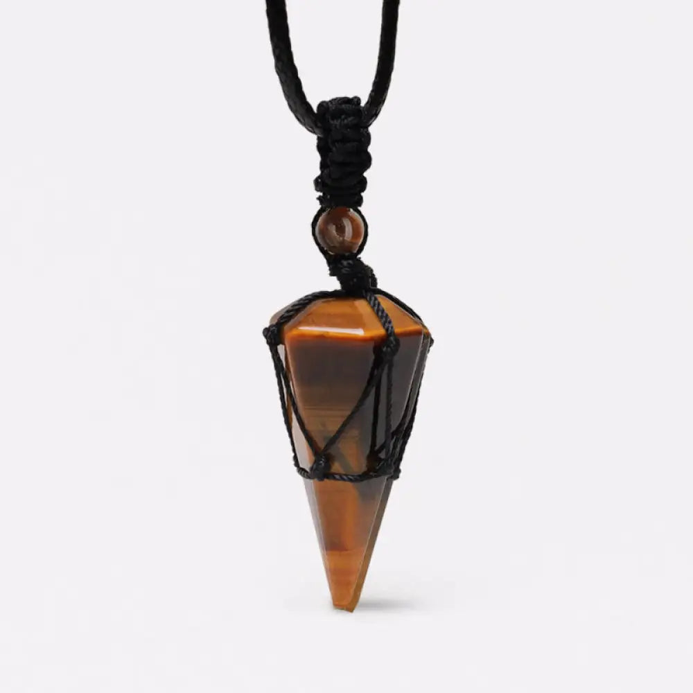 BWOOOH natural pointed pendant necklace with polished Amethyst, Tiger Eye, Black Onyx, and White Crystal, worn for spiritual courage and inner peace. - View 2