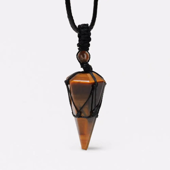 BWOOOH natural pointed pendant necklace with polished Amethyst, Tiger Eye, Black Onyx, and White Crystal, worn for spiritual courage and inner peace. - View 2