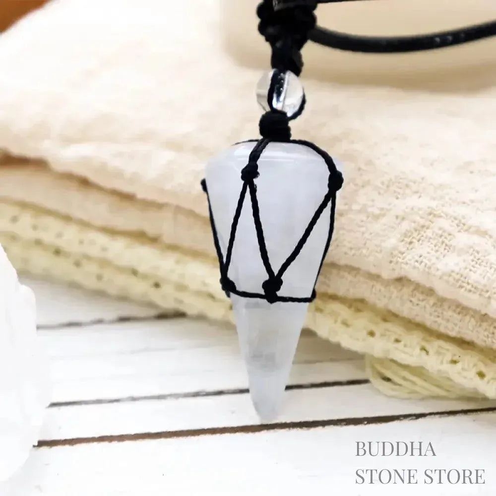 BWOOOH natural pointed pendant necklace with polished Amethyst, Tiger Eye, Black Onyx, and White Crystal, worn for spiritual courage and inner peace. - View 18