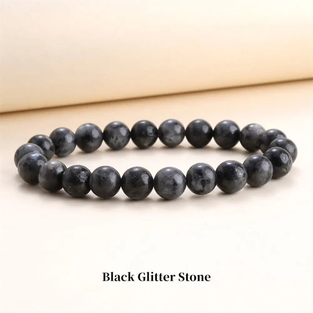 Buddha Stones Natural Stone Quartz Healing Beads Bracelet - BWOOOH - 6mm / Black Glitter Stone - Bracelet