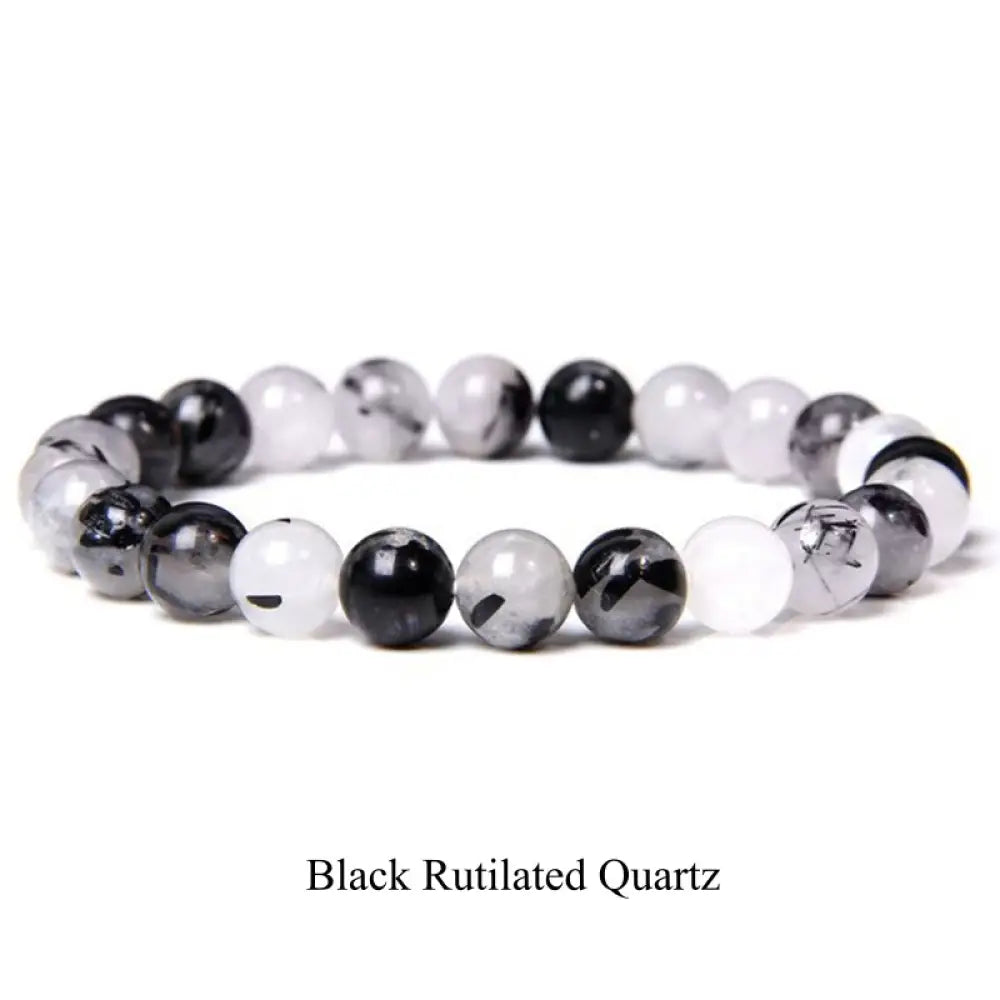 Buddha Stones Natural Stone Quartz Healing Beads Bracelet - BWOOOH - 6mm / Black Rutilated Quartz - Bracelet