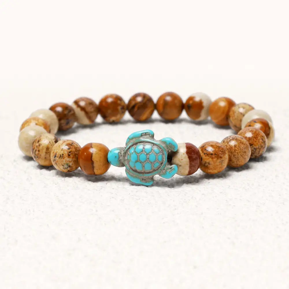 Buddha Stones Natural Stone Sea Turtle Turquoise Blessing Bracelet - BWOOOH - Picture Jasper - Bracelet