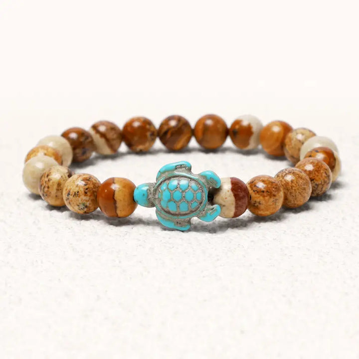 Buddha Stones Natural Stone Sea Turtle Turquoise Blessing Bracelet - BWOOOH - Picture Jasper - Bracelet