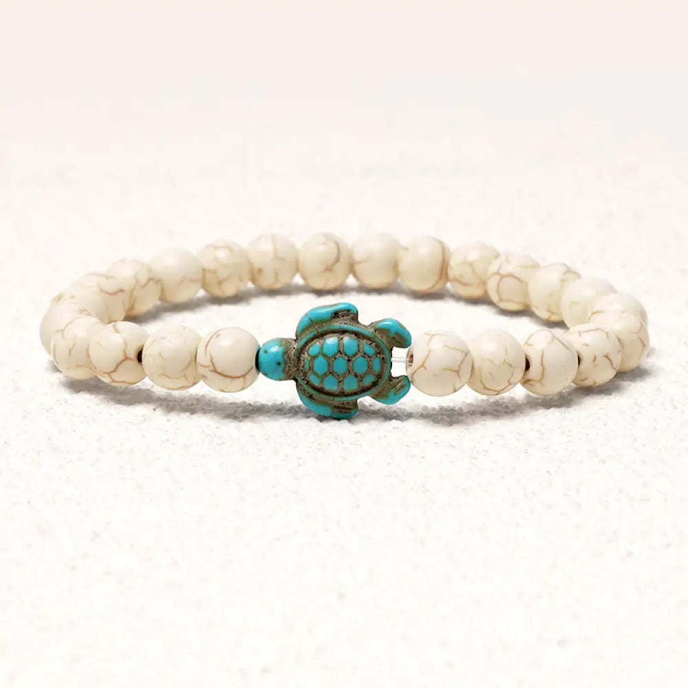 Buddha Stones Natural Stone Sea Turtle Turquoise Blessing Bracelet - BWOOOH - White Turquoise - Bracelet