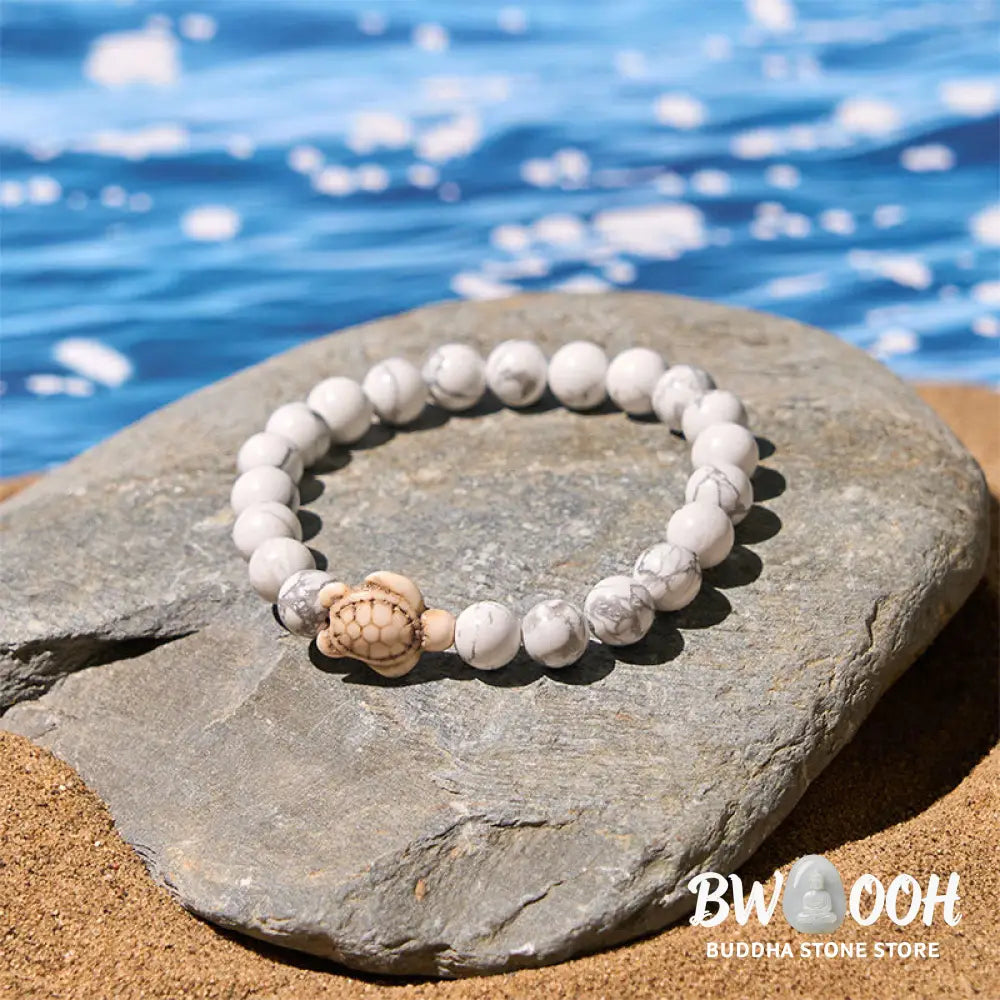 Buddha Stones Natural Stone Sea Turtle Turquoise Crackle Agate Wisdom Bracelet - Bracelet