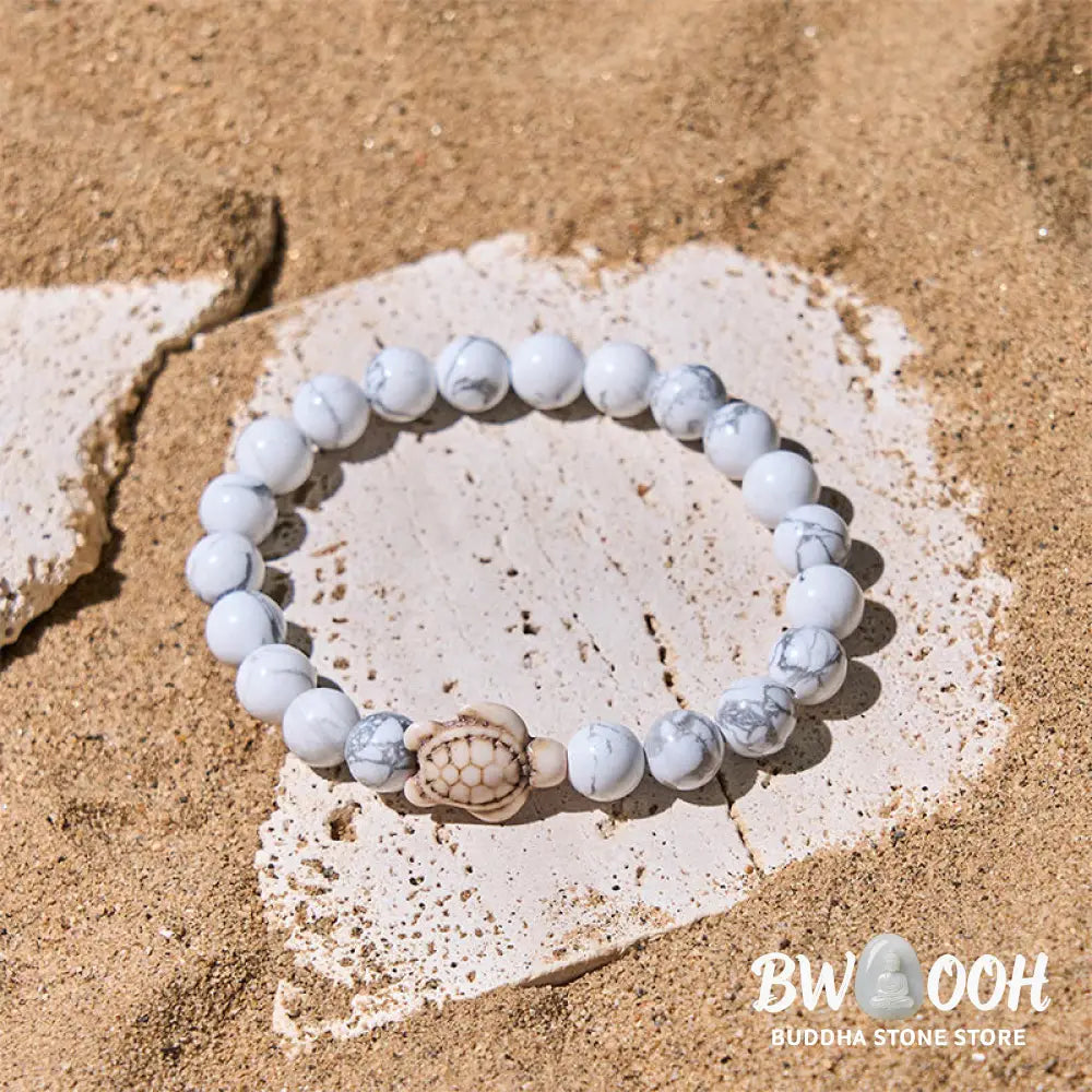 Buddha Stones Natural Stone Sea Turtle Turquoise Crackle Agate Wisdom Bracelet - Bracelet