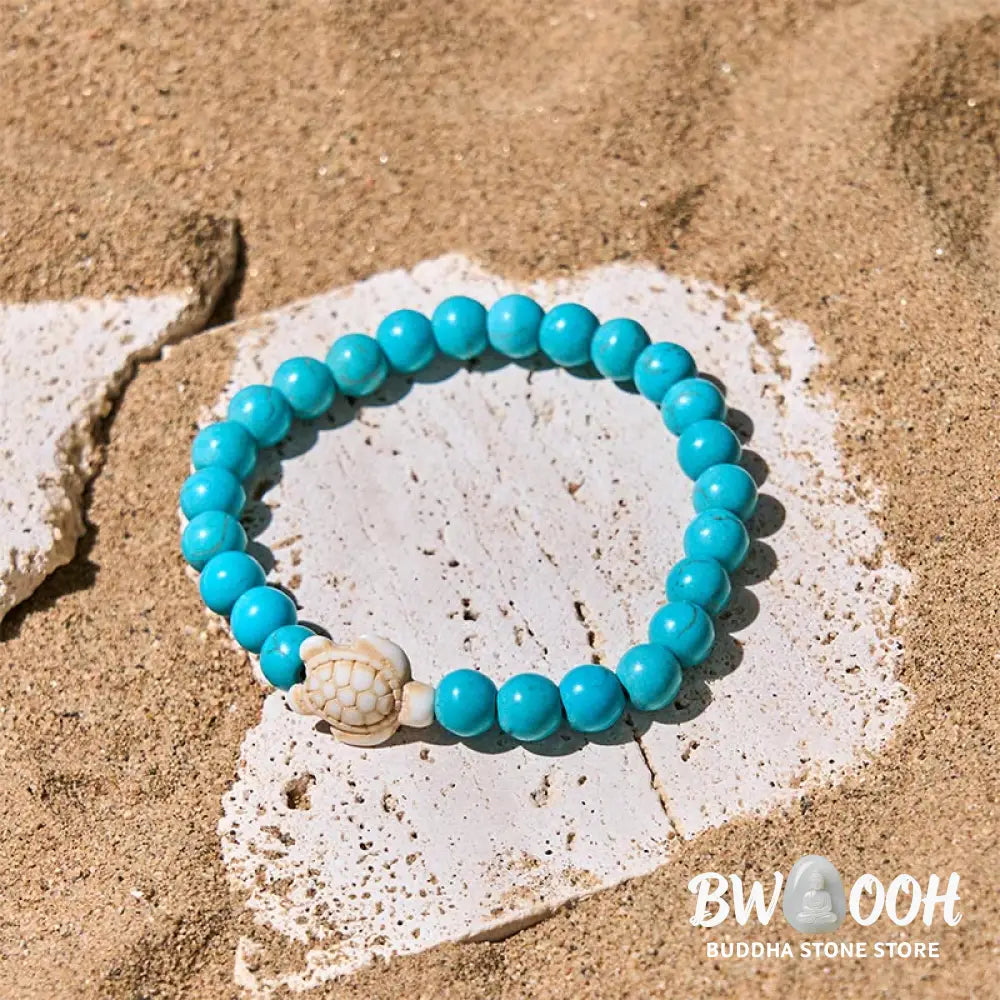 Buddha Stones Natural Stone Sea Turtle Turquoise Crackle Agate Wisdom Bracelet - Bracelet