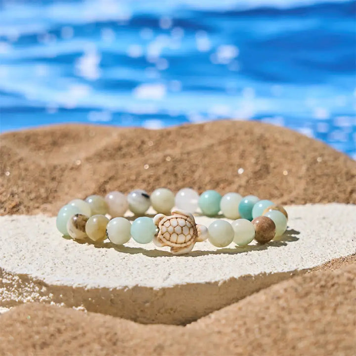 Buddha Stones Natural Stone Sea Turtle Turquoise Crackle Agate Wisdom Bracelet - Amazonite(Wrist Circumference: