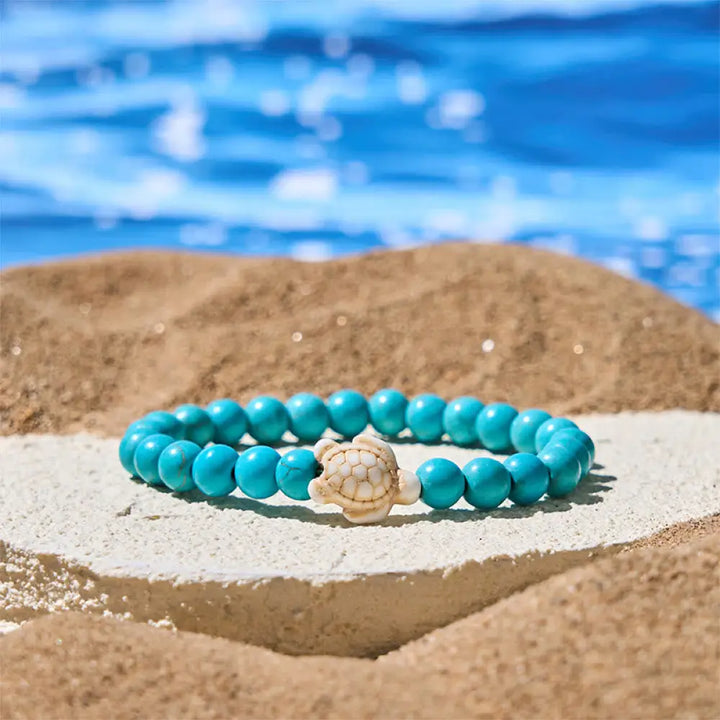 Buddha Stones Natural Stone Sea Turtle Turquoise Crackle Agate Wisdom Bracelet - Turquoise(Wrist Circumference: