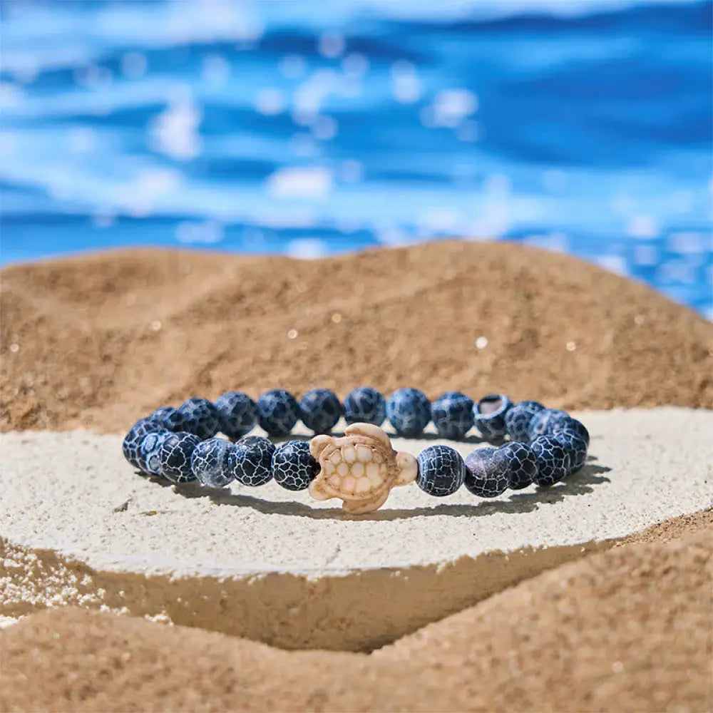 Buddha Stones Natural Stone Sea Turtle Turquoise Crackle Agate Wisdom Bracelet - Crackle Agate(Wrist Circumference:
