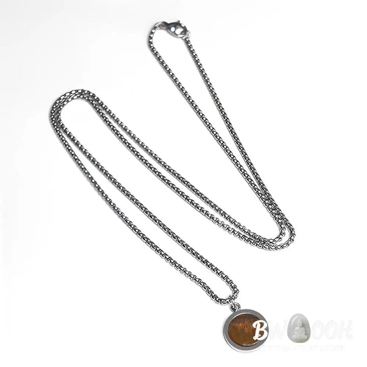 Buddha Stones Natural Stone Turquoise Tiger Eye Lazurite Malachite Titanium Steel Purification Necklace Pendant