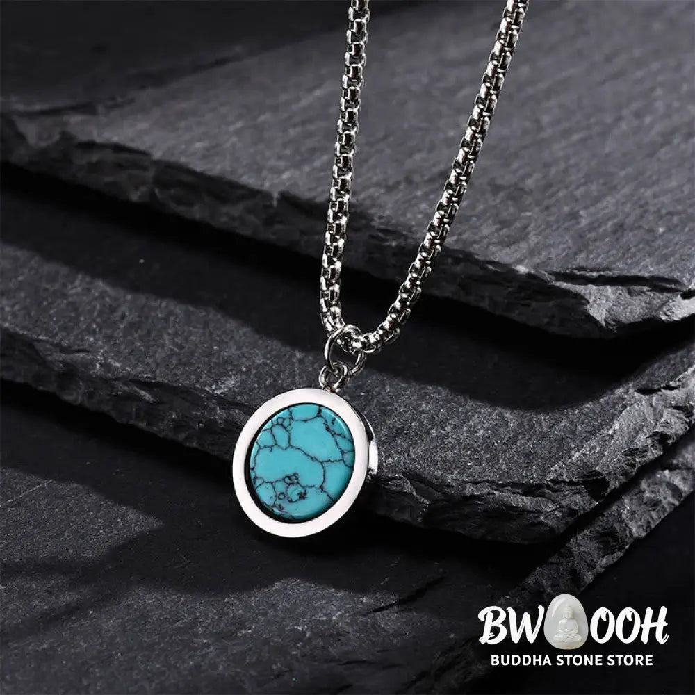 Buddha Stones Natural Stone Turquoise Tiger Eye Lazurite Malachite Titanium Steel Purification Necklace Pendant