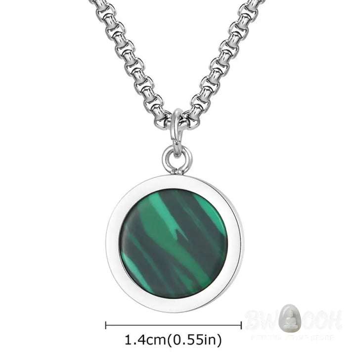 Buddha Stones Natural Stone Turquoise Tiger Eye Lazurite Malachite Titanium Steel Purification Necklace Pendant