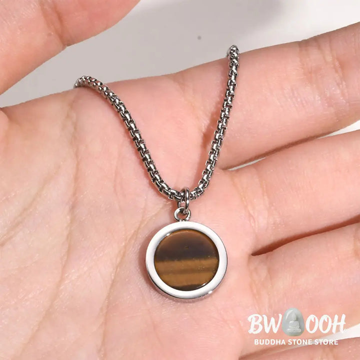 Buddha Stones Natural Stone Turquoise Tiger Eye Lazurite Malachite Titanium Steel Purification Necklace Pendant
