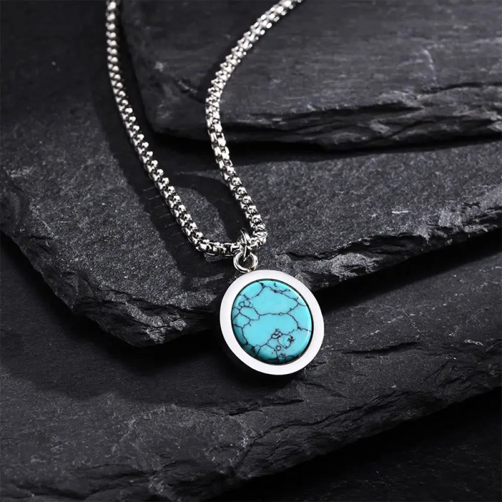 Buddha Stones Natural Stone Turquoise Tiger Eye Lazurite Malachite Titanium Steel Purification Necklace Pendant