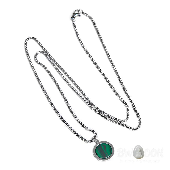 Buddha Stones Natural Stone Turquoise Tiger Eye Lazurite Malachite Titanium Steel Purification Necklace Pendant