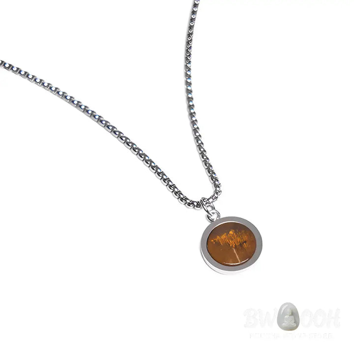 Buddha Stones Natural Stone Turquoise Tiger Eye Lazurite Malachite Titanium Steel Purification Necklace Pendant
