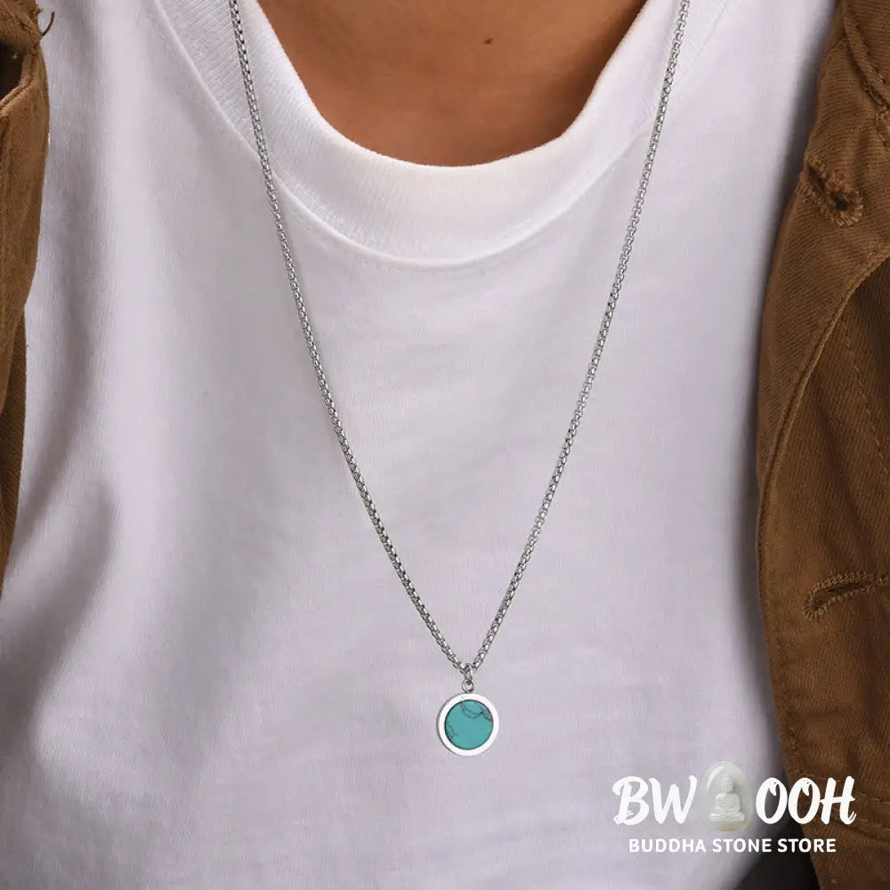 Buddha Stones Natural Stone Turquoise Tiger Eye Lazurite Malachite Titanium Steel Purification Necklace Pendant