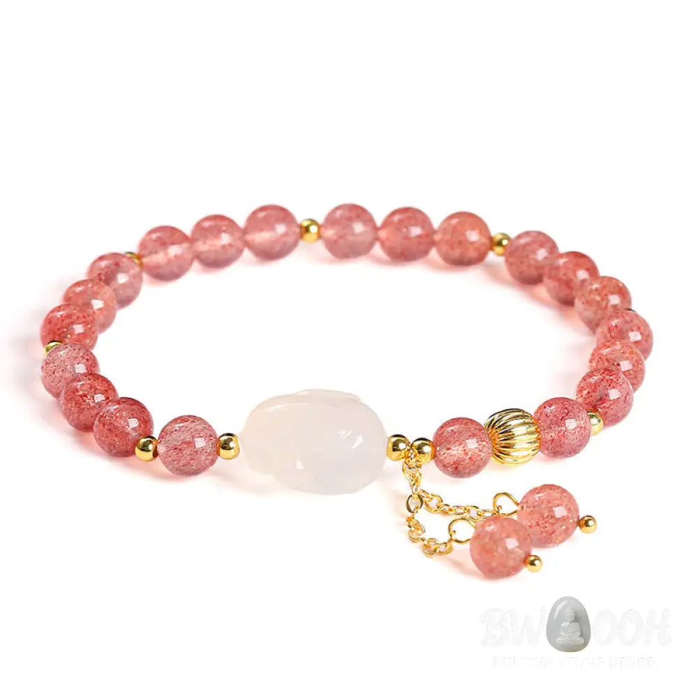 Buddha Stones Natural Strawberry Quartz Agate Rabbit Healing Bracelet - BWOOOH - Strawberry Quartz(Wrist Circumference