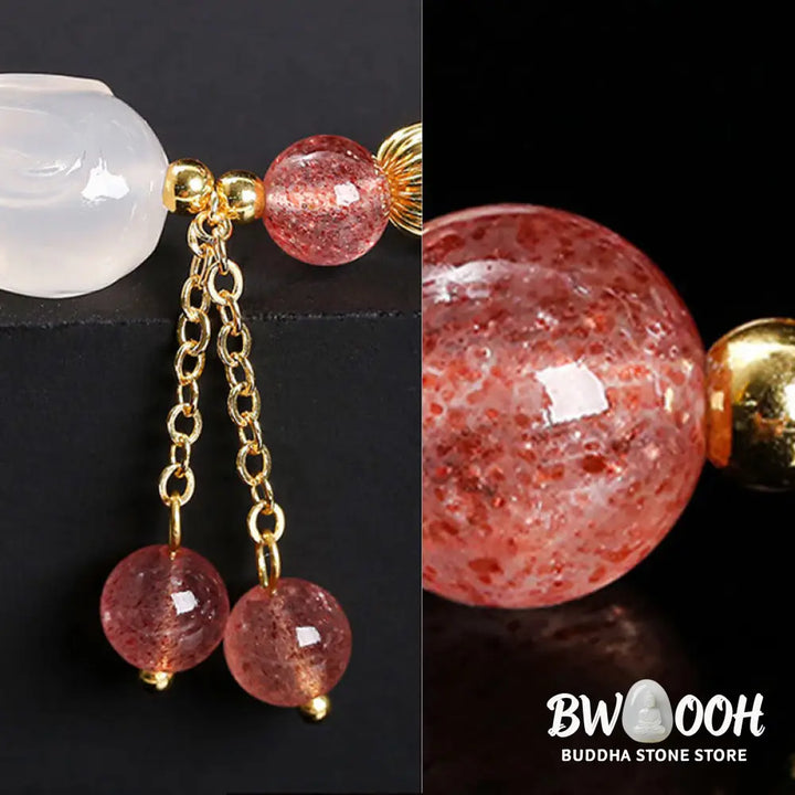 Buddha Stones Natural Strawberry Quartz Agate Rabbit Healing Bracelet - BWOOOH - Strawberry Quartz(Wrist Circumference