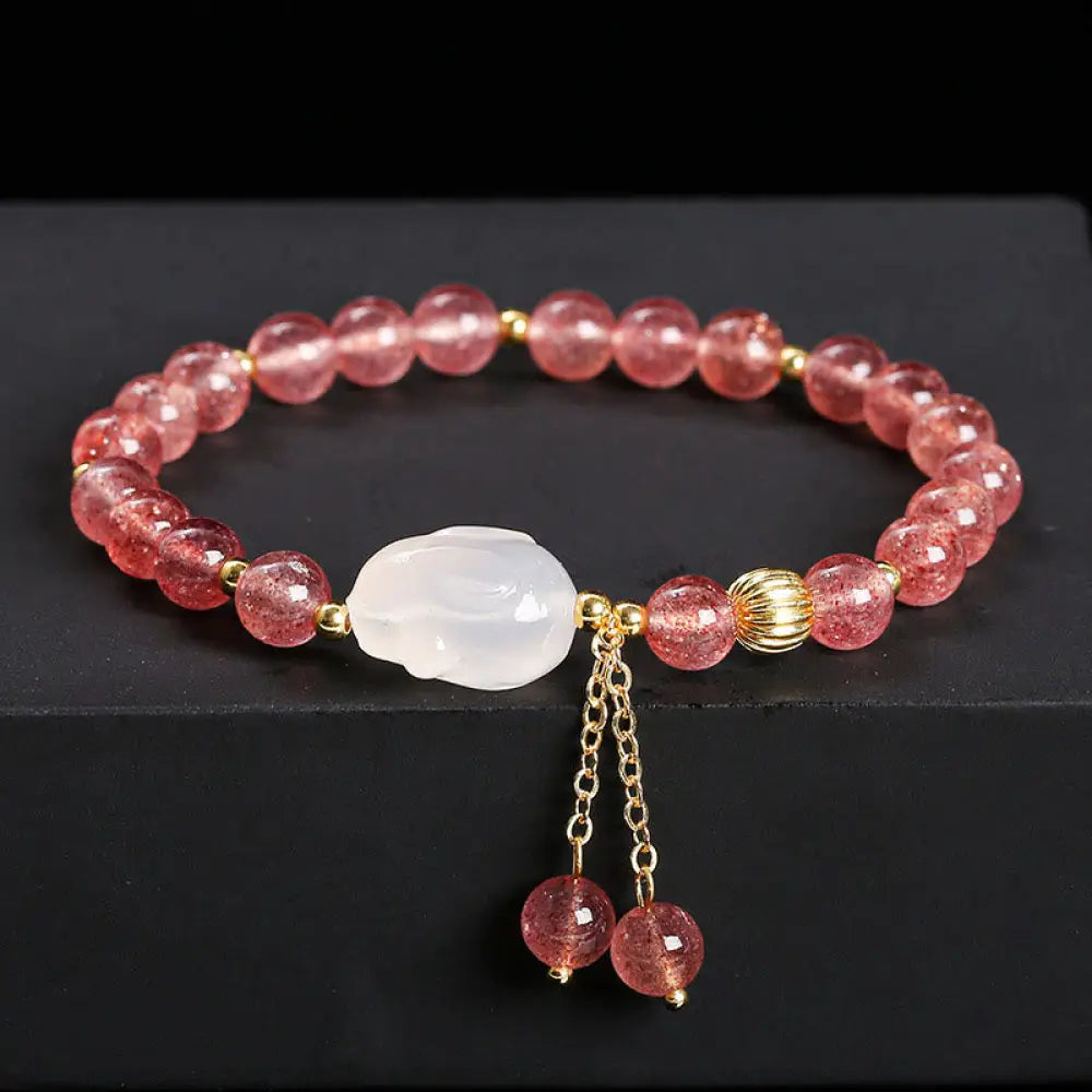 BWOOOH Natural Strawberry Quartz Agate Rabbit Healing Bracelet — Strawberry Quartz crystal healing bracelet for spiritual ...