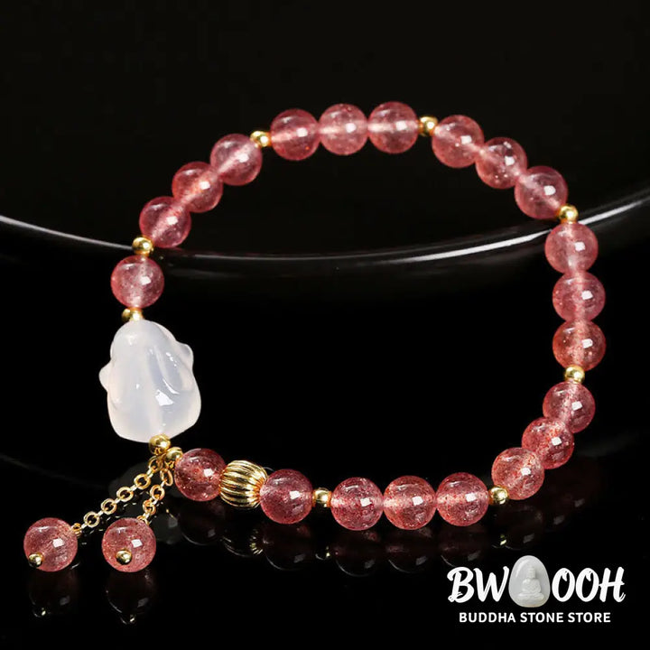Buddha Stones Natural Strawberry Quartz Agate Rabbit Healing Bracelet - BWOOOH - Strawberry Quartz(Wrist Circumference