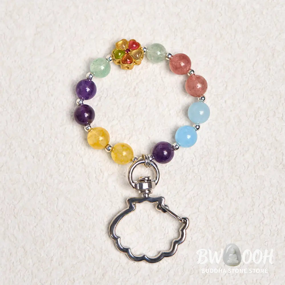 Buddha Stones Natural Strawberry Quartz Amethyst Citrine Aquamarine Flower Key Chain Hanging Decoration - Amethyst