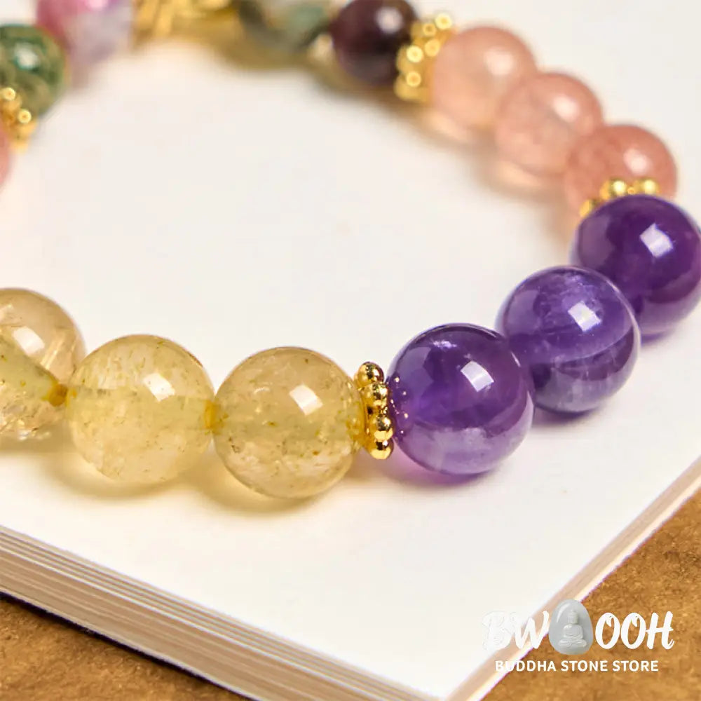 Buddha Stones Natural Strawberry Quartz Amethyst Citrine Beads Love Key Chain Hanging Decoration - Strawberry Quartz