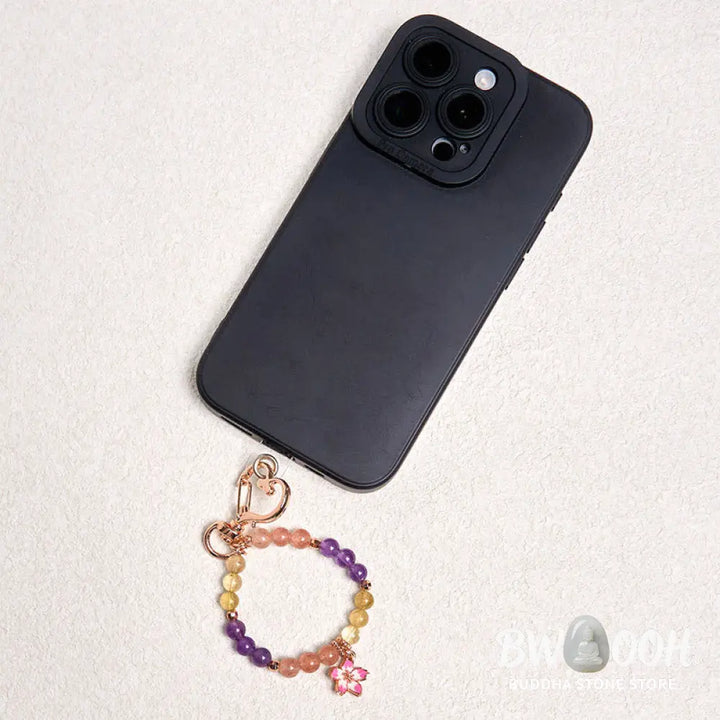 Buddha Stones Natural Strawberry Quartz Amethyst Citrine Love Flower Charm Key Chain Hanging Decoration - Strawberry