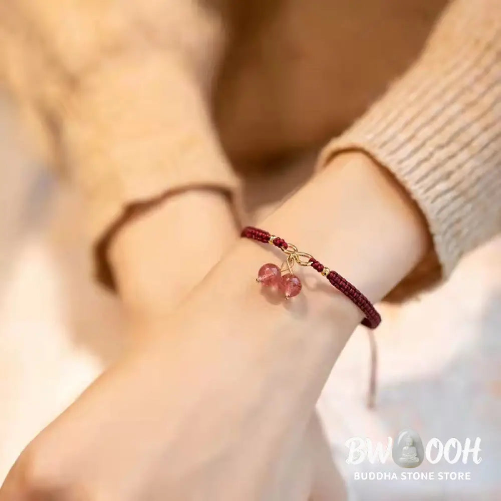 Buddha Stones Natural Strawberry Quartz Amethyst Green Phantom Bead Positive Bracelet - BWOOOH - Bracelet