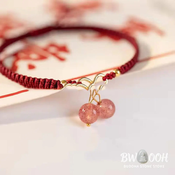 Buddha Stones Natural Strawberry Quartz Amethyst Green Phantom Bead Positive Bracelet - BWOOOH - Bracelet