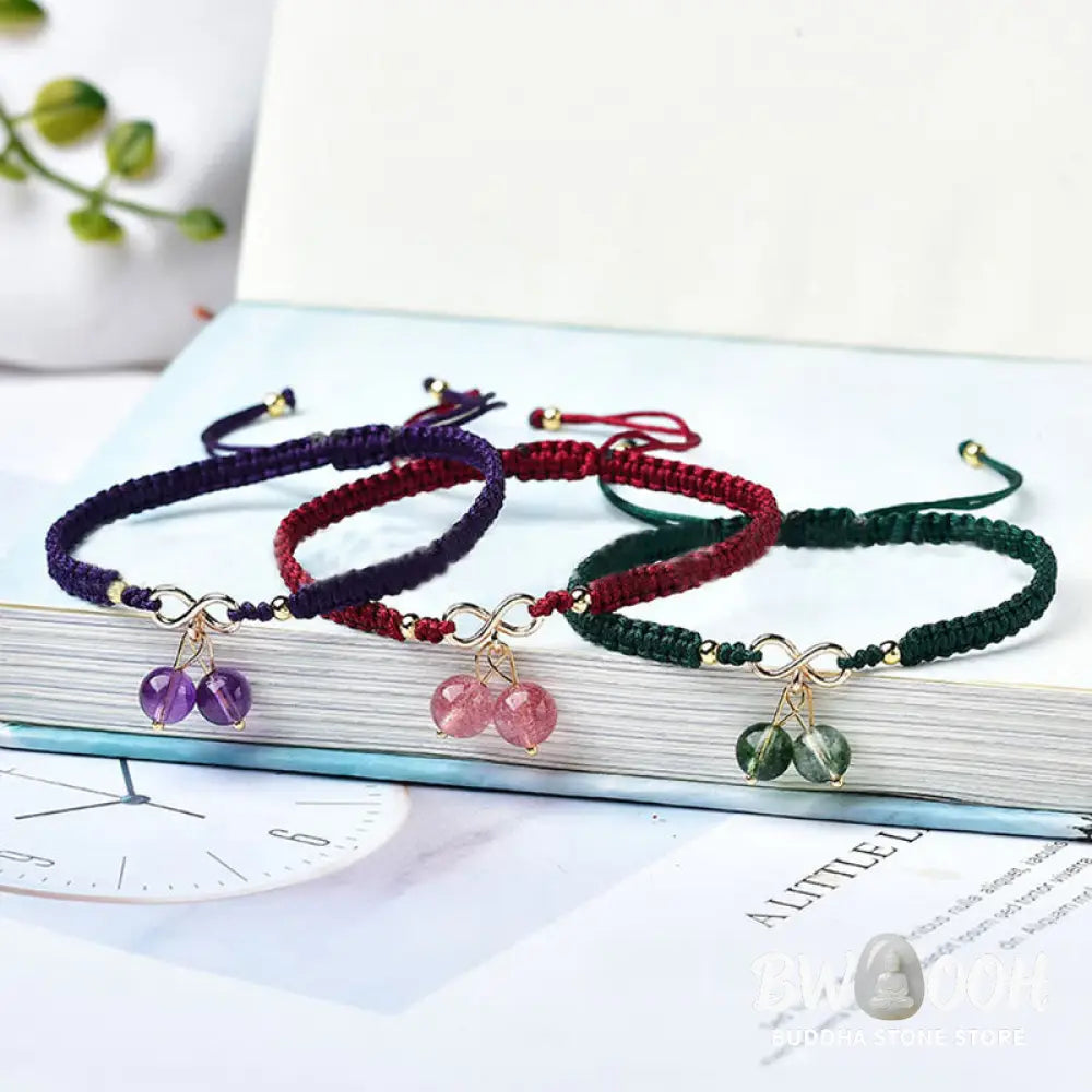 Buddha Stones Natural Strawberry Quartz Amethyst Green Phantom Bead Positive Bracelet - BWOOOH - Bracelet