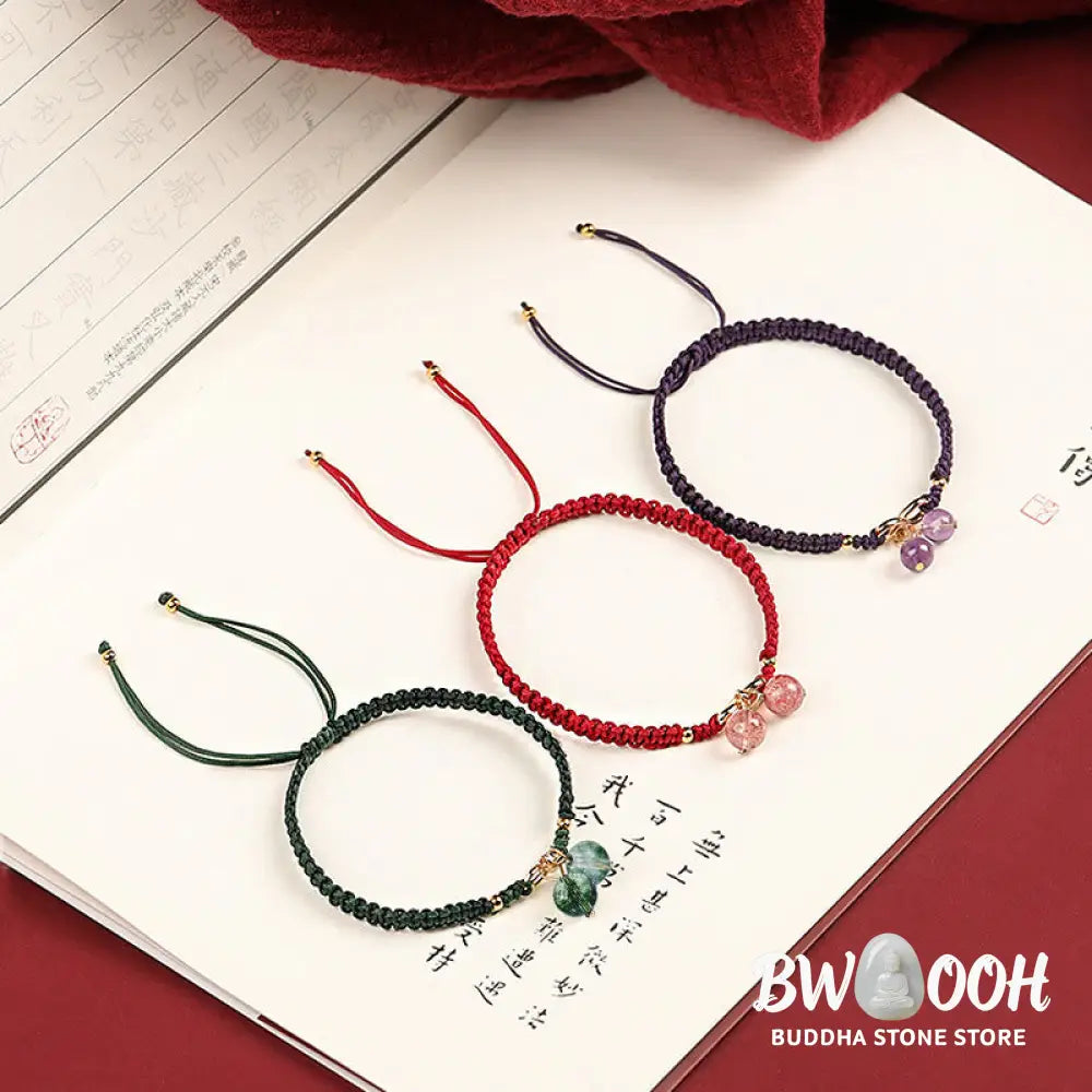 Buddha Stones Natural Strawberry Quartz Amethyst Green Phantom Bead Positive Bracelet - BWOOOH - Bracelet