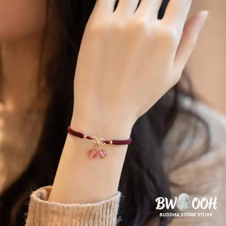 Buddha Stones Natural Strawberry Quartz Amethyst Green Phantom Bead Positive Bracelet - BWOOOH - Bracelet