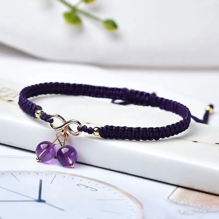 Buddha Stones Natural Strawberry Quartz Amethyst Green Phantom Bead Positive Bracelet - BWOOOH - Amethyst(Inner