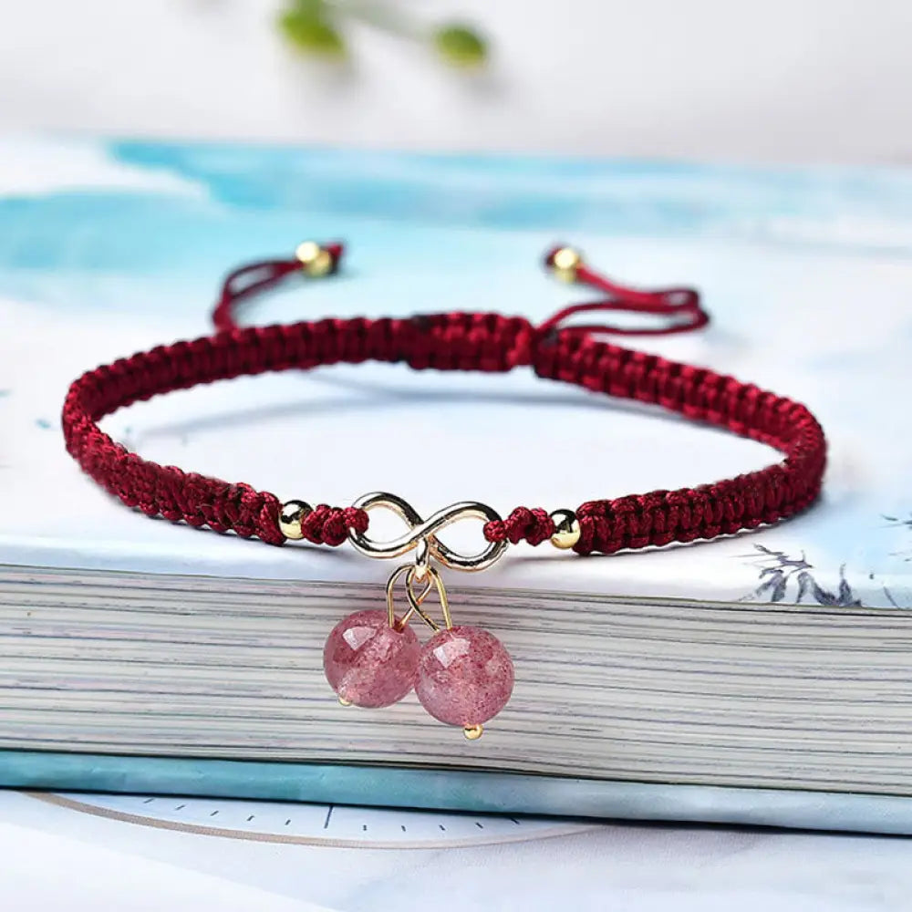 BWOOOH Natural Strawberry Quartz Amethyst Green Phantom Bead Positive Bracelet - BWOOOH - Strawberry
