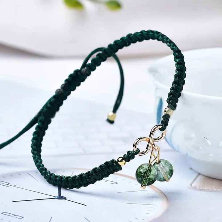Buddha Stones Natural Strawberry Quartz Amethyst Green Phantom Bead Positive Bracelet - BWOOOH - Green
