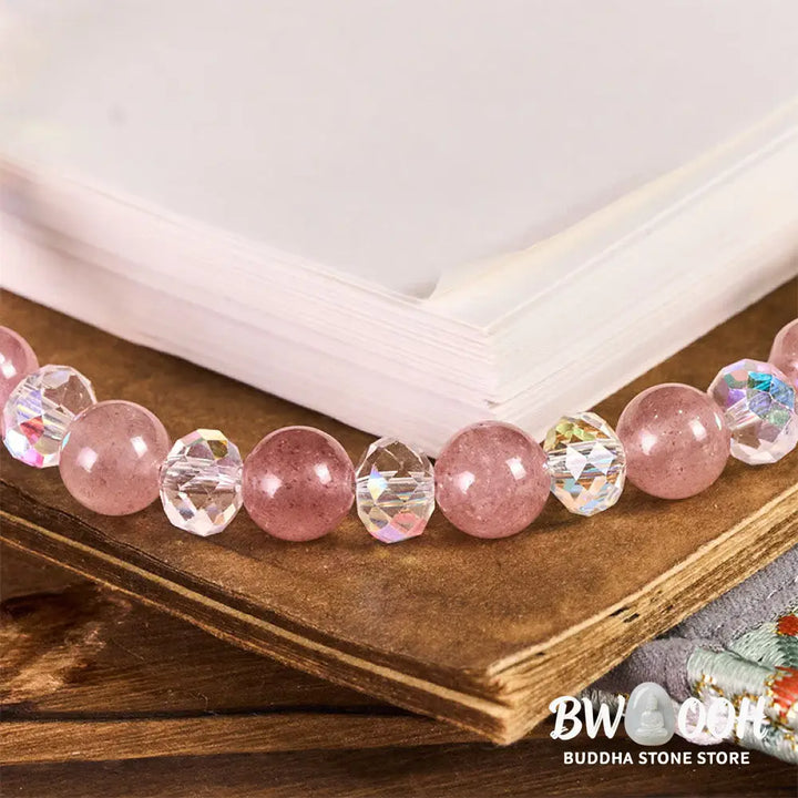Buddha Stones Natural Strawberry Quartz Beaded Healing Key Chain Phone Hanging Decoration - Strawberry Quartz(Healing ♥