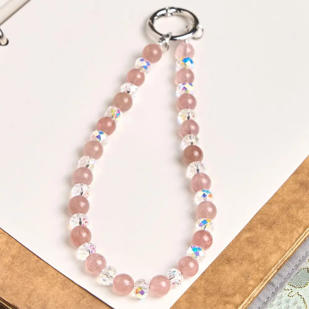 BWOOOH Natural Strawberry Quartz Beaded Healing Key Chain