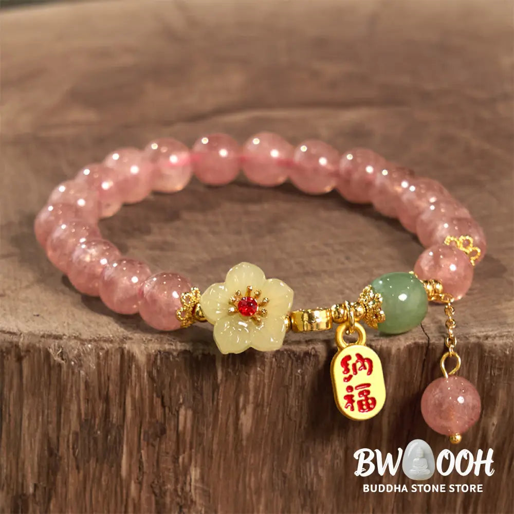 Buddha Stones Natural Strawberry Quartz Blossom Fu Character Positivity Healing Bracelet - BWOOOH - Strawberry